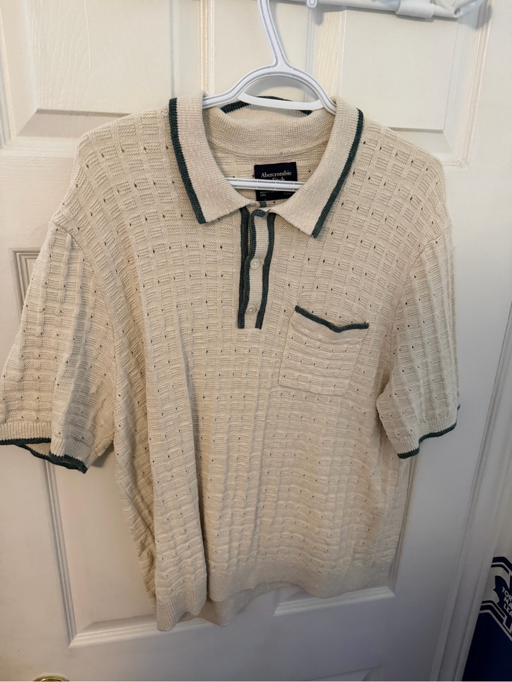 Abercrombie & Fitch Cream Polo with Dark Green Trim